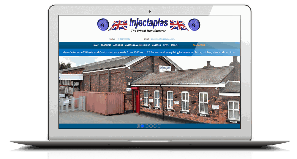 Injectaplas website shown on a laptop