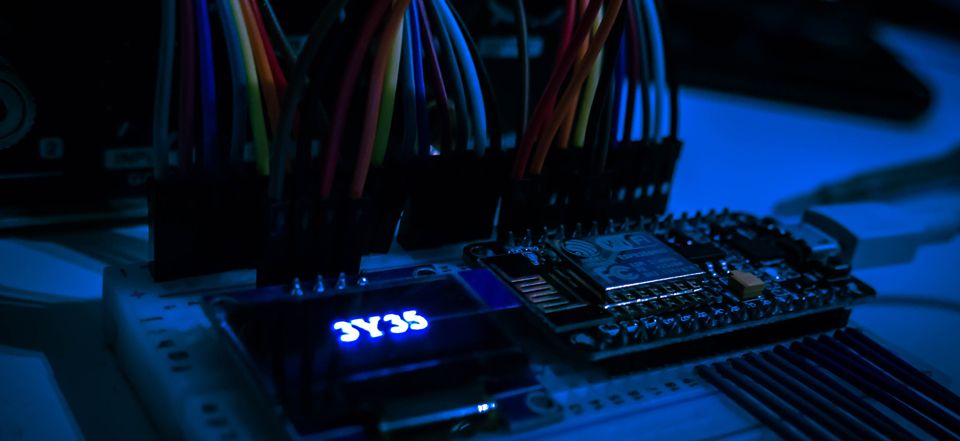 Circuit board with glowing indicator lights